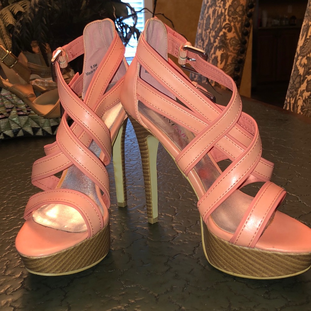 JUST Fabulous pink salmon high heals with buckle